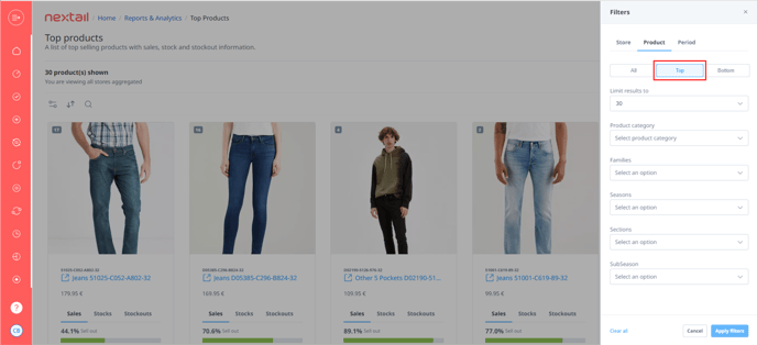 Top products filter Nextail