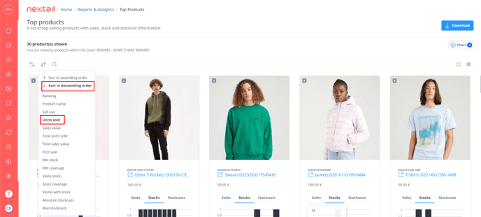 Top products sorting Nextail